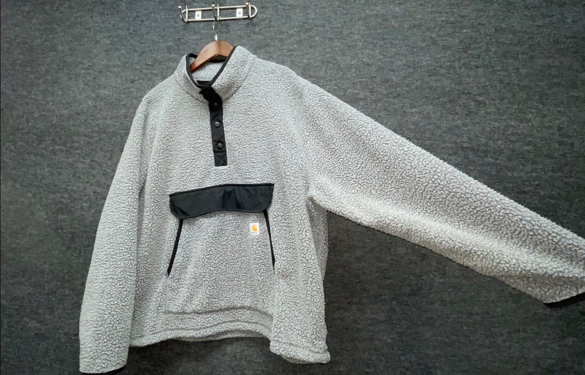 Carhartt Men's Sherpa Fleece Half Snap Pullover Gray Relaxed Fit Size M