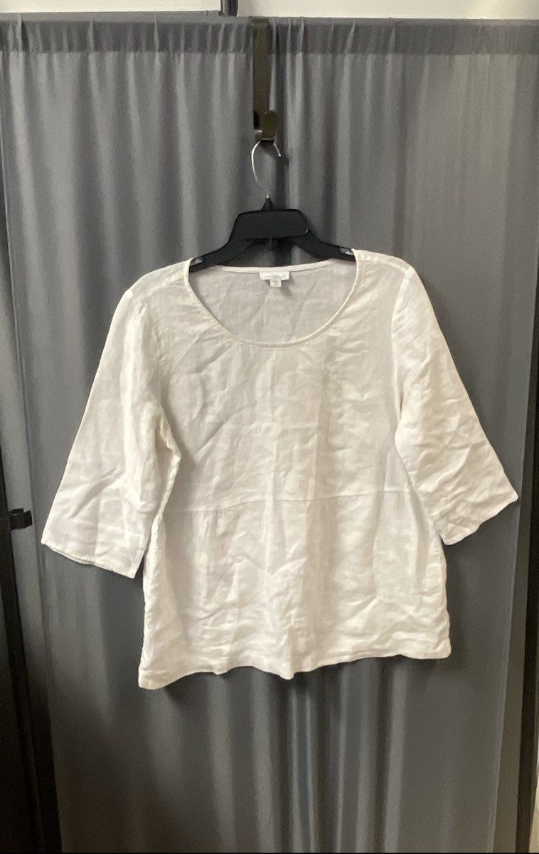 Pure Jill Women's White Linen Blend Scoop Neck 3/4 Sleeve Top Sz Medium Petite