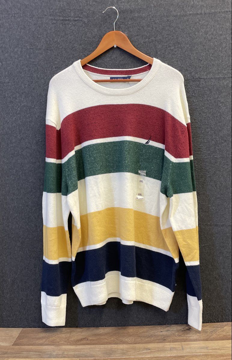 Nautica Men's Striped Crewneck Sweater Multicolor Cotton Blend Size XXL