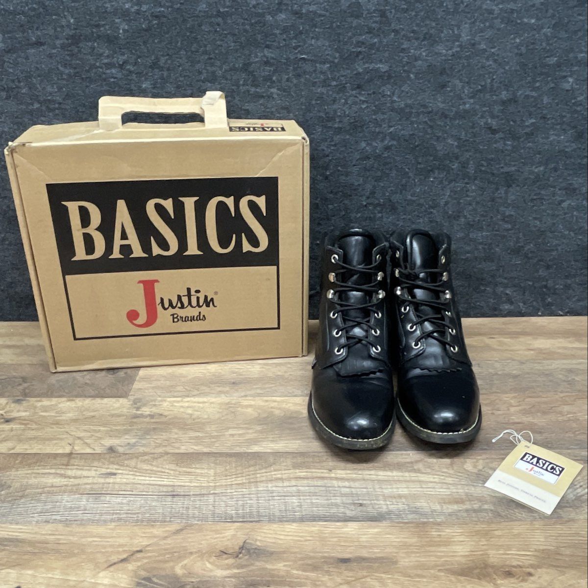 Justin Basics JBL400 Black Leather Lace Up Kiltie Boots Women's Size 8.5 B