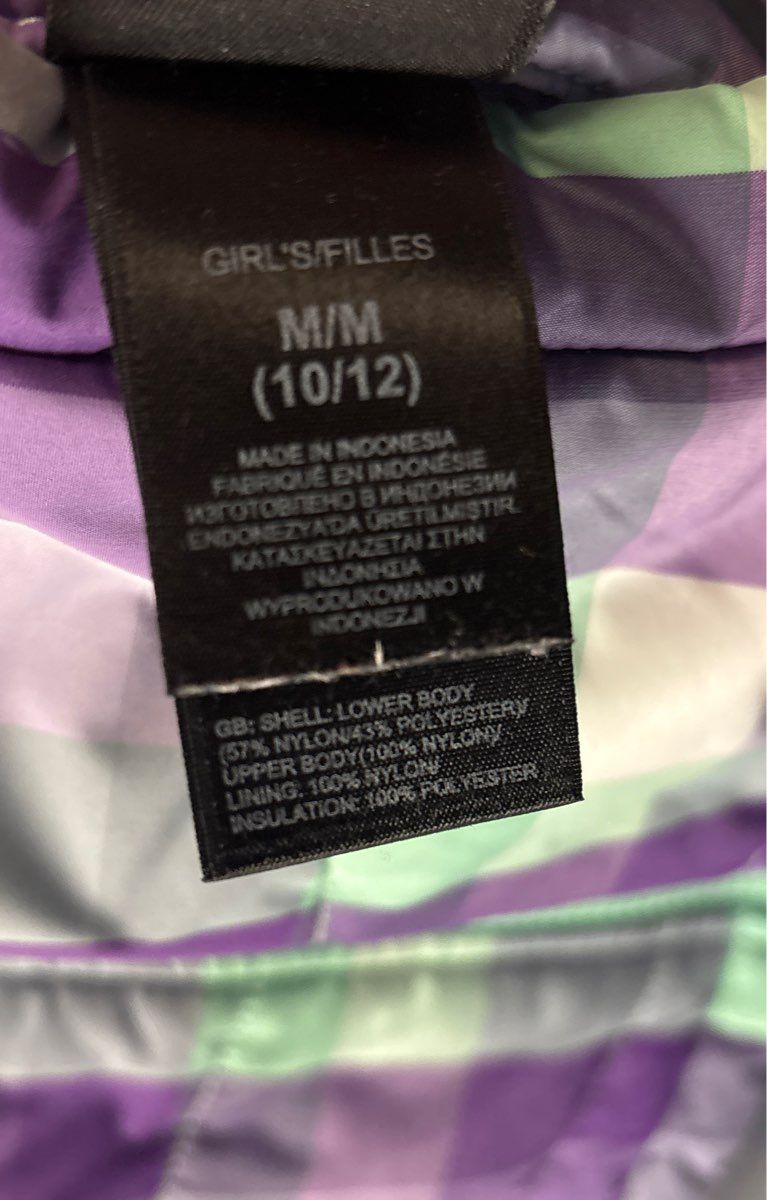 The North Face Girls Purple Green Plaid Insulated Puffer Vest Sz M 10/12