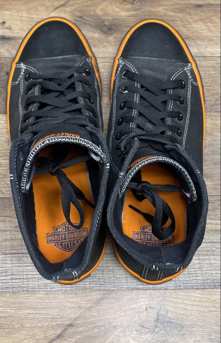 Harley-Davidson D93816 Black Orange Canvas High Top Sneakers Men's Size 10.5