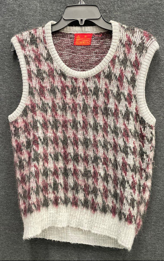 Vintage 70s Kings Road Men's Sweater Vest Gray Maroon Mohair Blend Fuzzy Sz M
