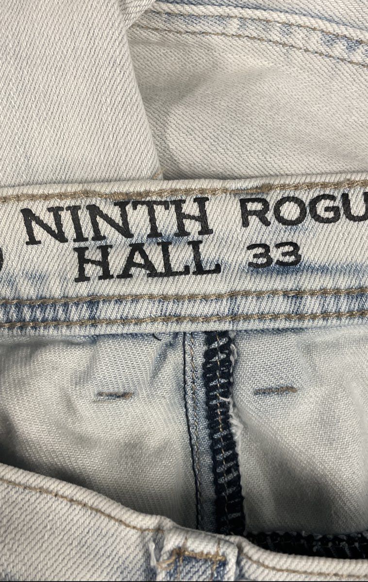 Ninth Hall Men's Ninth Rogue Light Blue Graphic Distressed Denim Jeans Sz 33