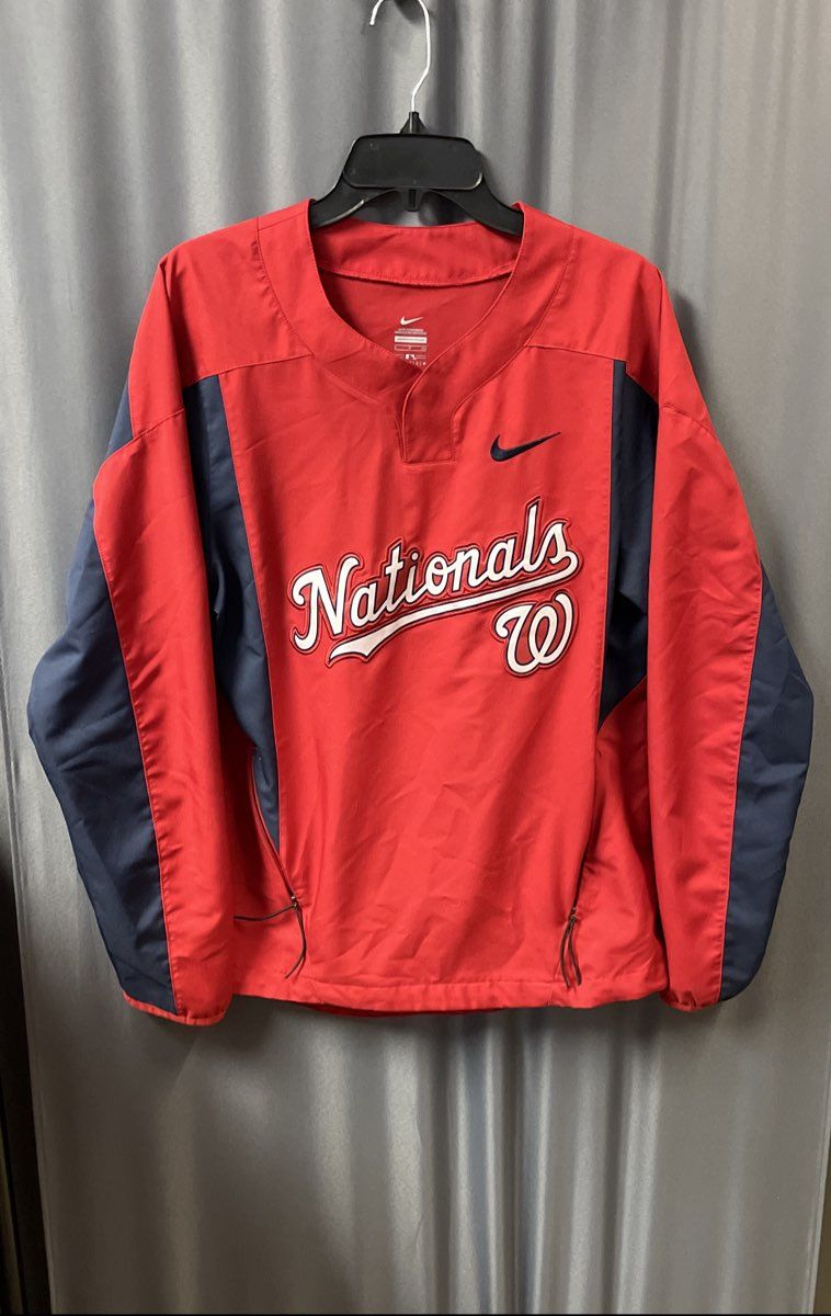 Nike Men's Washington Nationals Warm-Up Pullover Red Navy Blue Logo Sz Small