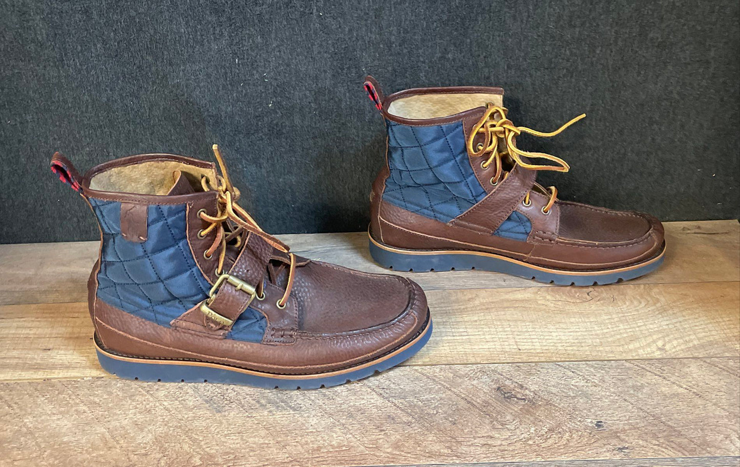Polo Ralph Lauren Saddle Worth III Brown Navy Quilted Leather Boots Size 10D