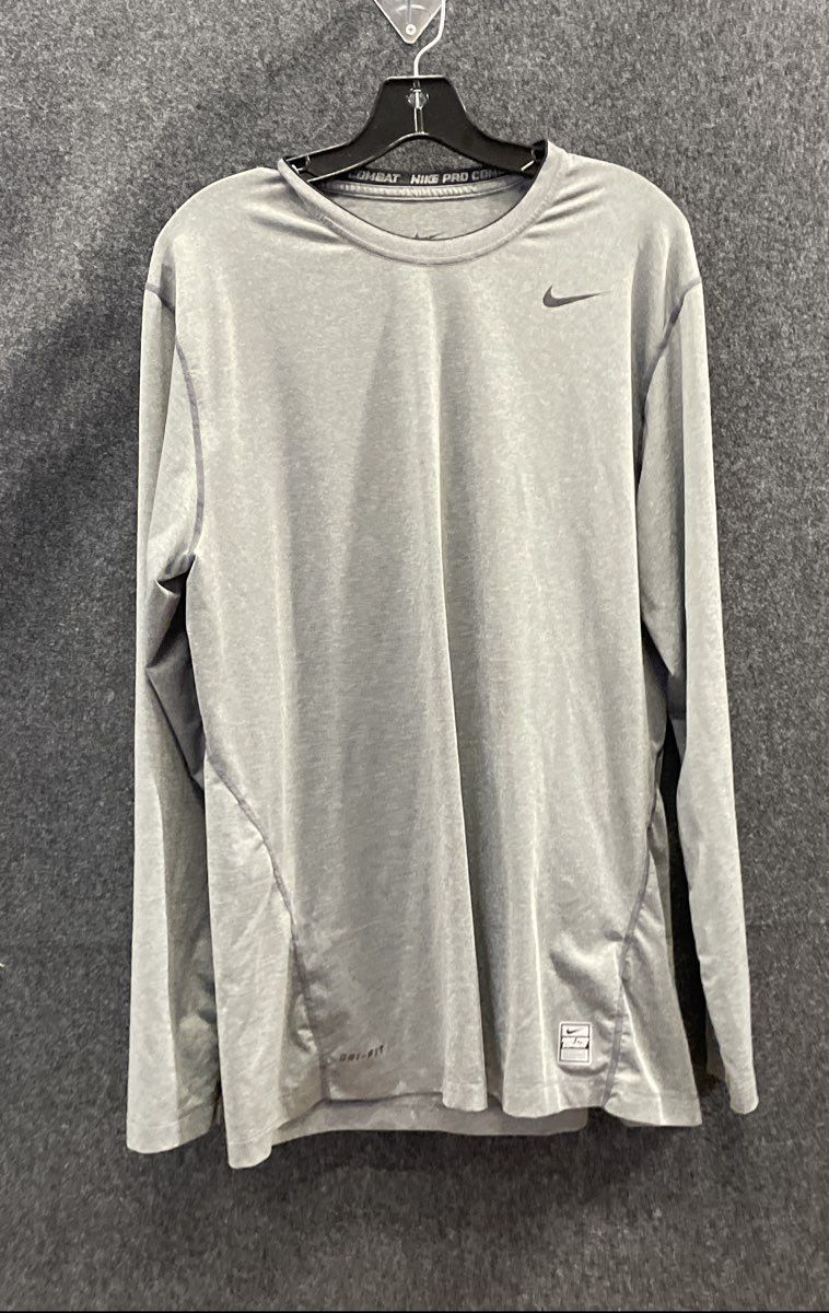 Nike Men's Grey Pro Combat Dri-FIT Fitted Long Sleeve Shirt Sz XL
