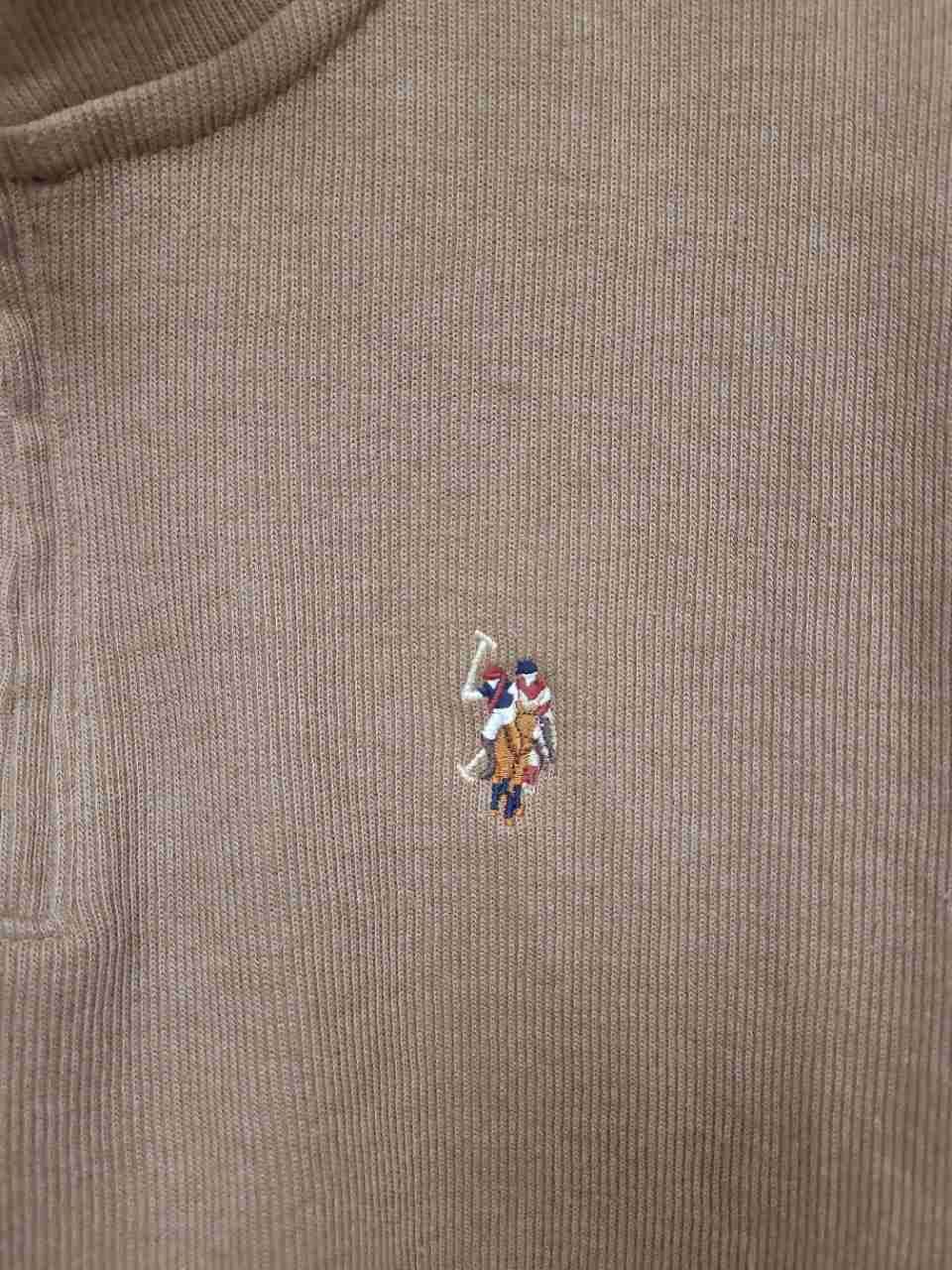 U.S. Polo Assn. Men's Tan 1/4 Zip Pullover Mock Neck Cotton Blend Sz L