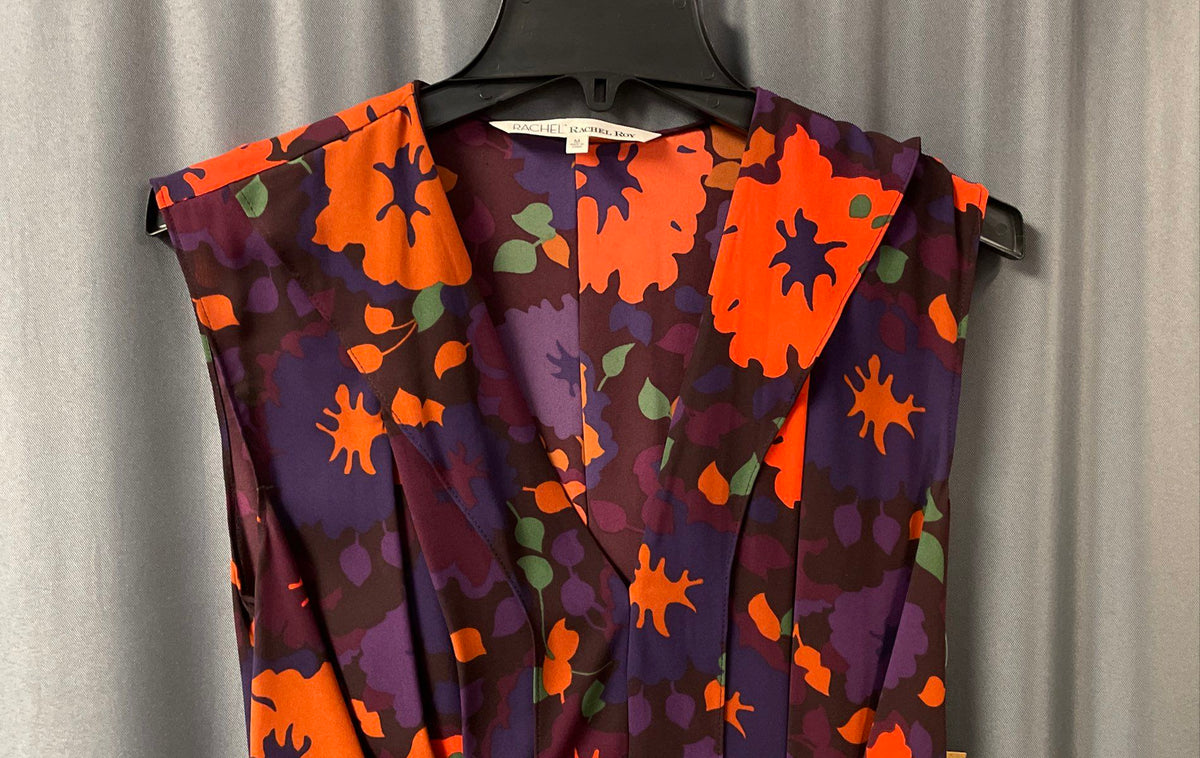 Rachel Rachel Roy Women's Purple Orange Floral Sleeveless V-Neck Dress Sz M NWT