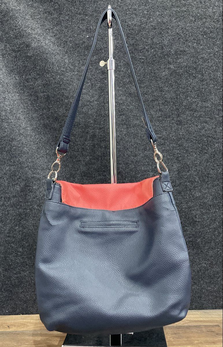 Thirty-One Navy Blue Pink Leather Embroidered Dandelion Crossbody Shoulder Bag