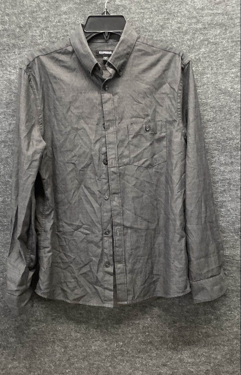 Express Men's Gray Cotton Long Sleeve Button Down Pocket Shirt Sz S