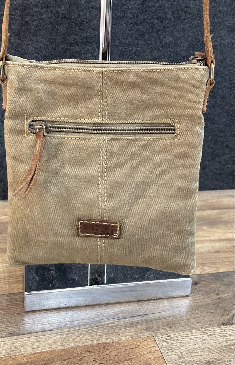 Cargo ii Khaki Canvas Brown Leather Crossbody Bag Utility Pockets