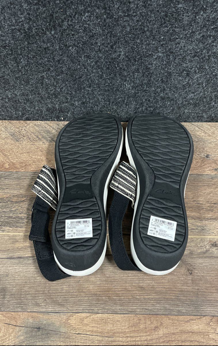 Clarks Arla Stroll Black White Cloudsteppers Wedge Sandals Size 10