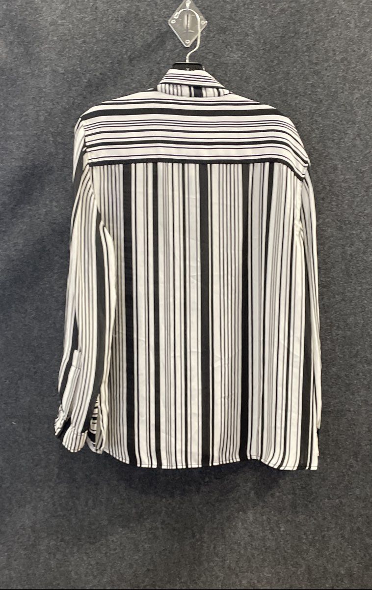 Michael Kors Women's Black White Striped Roll Tab Sleeve Blouse Size L