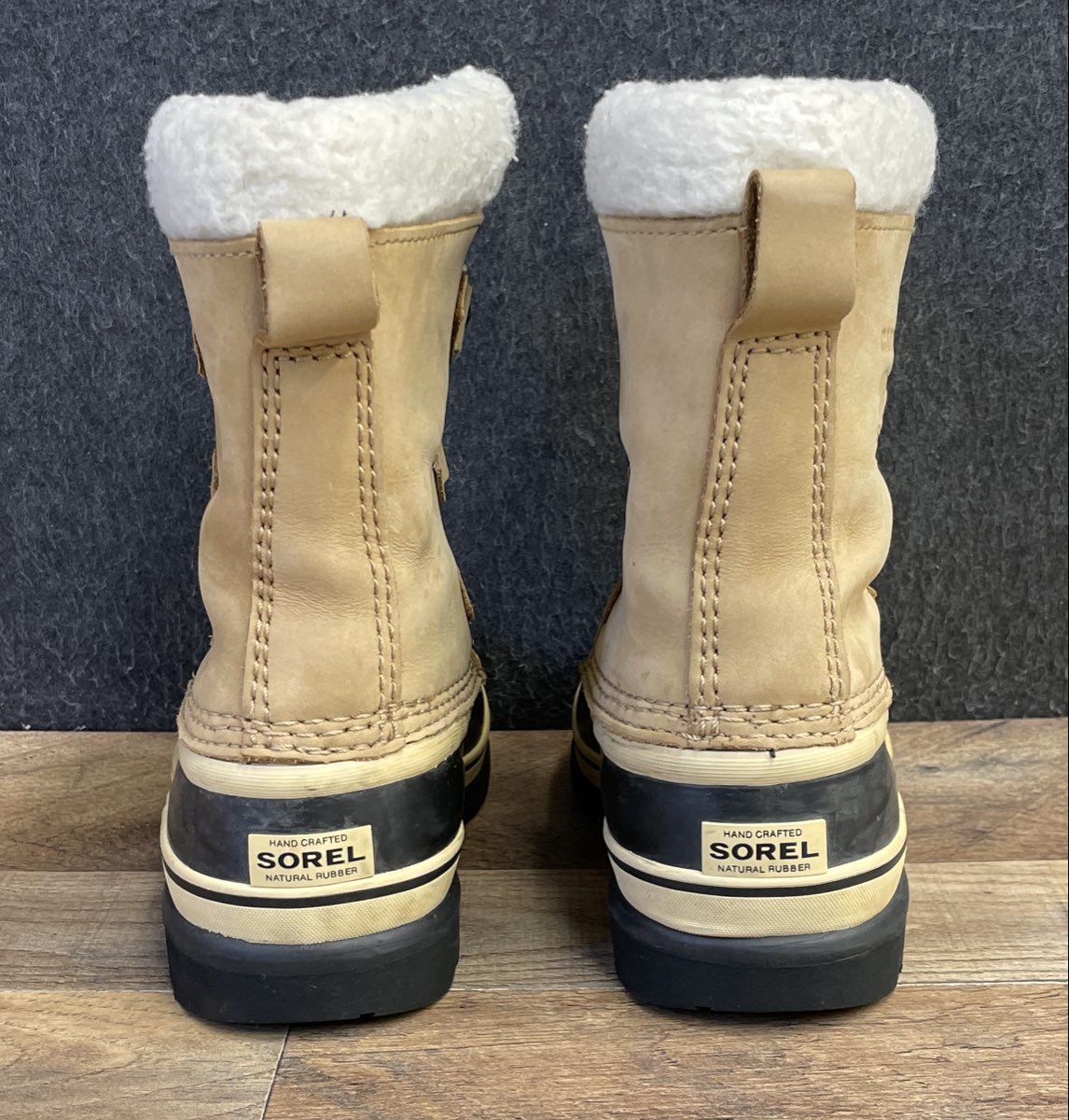 Sorel Caribou Waterproof Winter Snow Boots Buff Black Youth Size 1