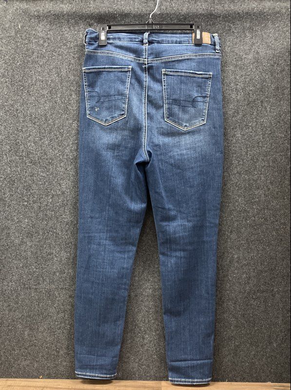American Eagle Women's Distressed High-Rise Skinny Jeans Blue Stretch Sz 12