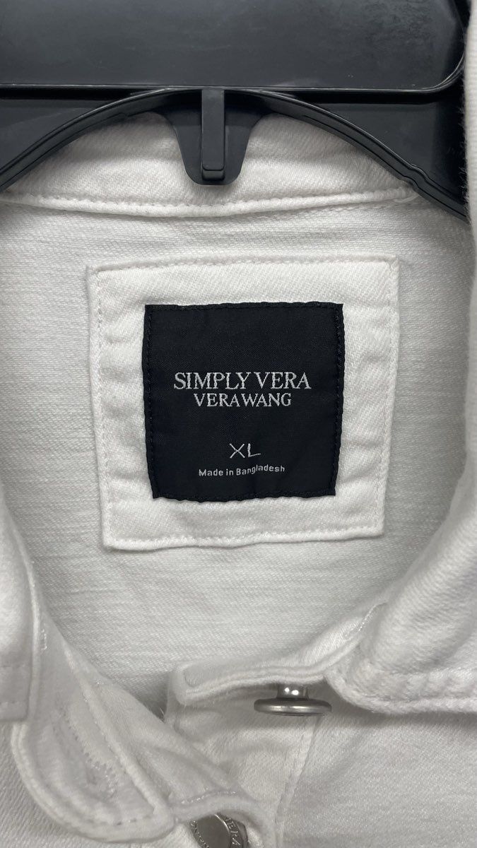 Simply Vera Vera Wang Women's White Short Sleeve Cropped Denim Jacket Sz XL