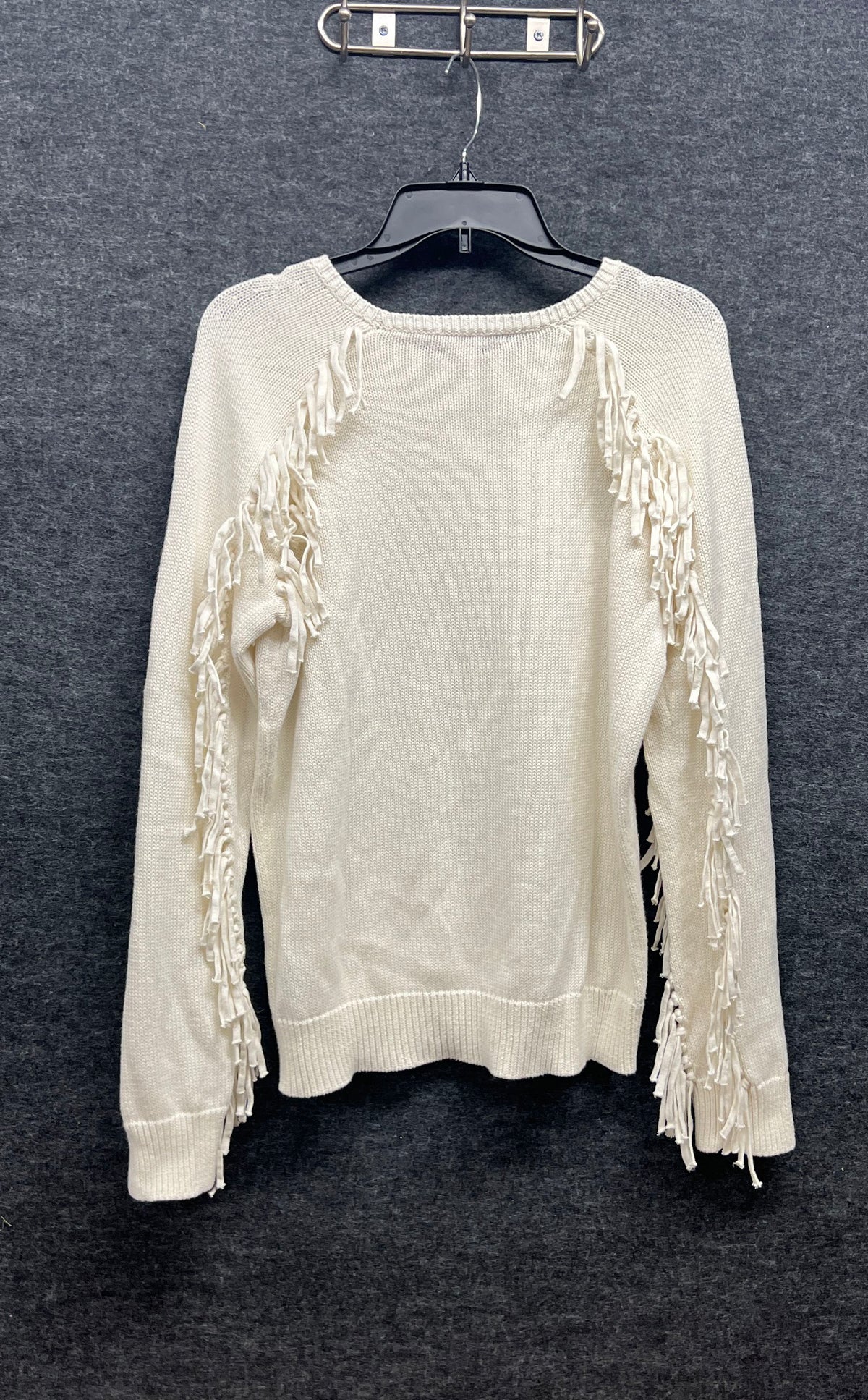 Lauren Ralph Lauren Women's White Fringe Trim Crewneck Sweater Denim Line Sz XL