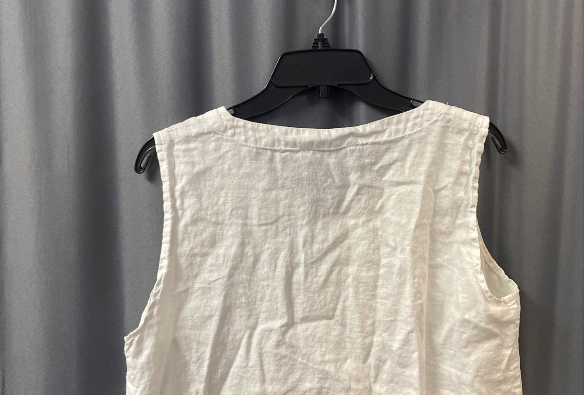 Flax Women's White Sleeveless 100% Linen V-Neck Tank Top Sz M