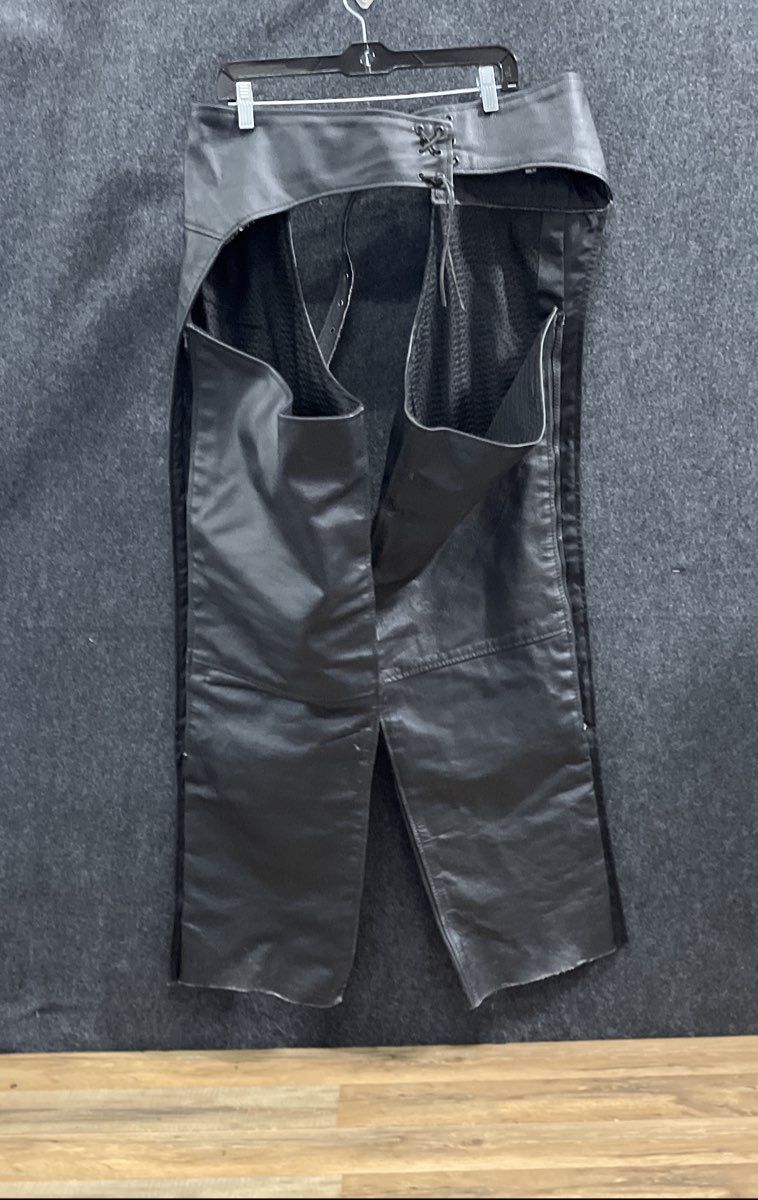 HWK Men's Black Leather Motorcycle Chaps Size 40