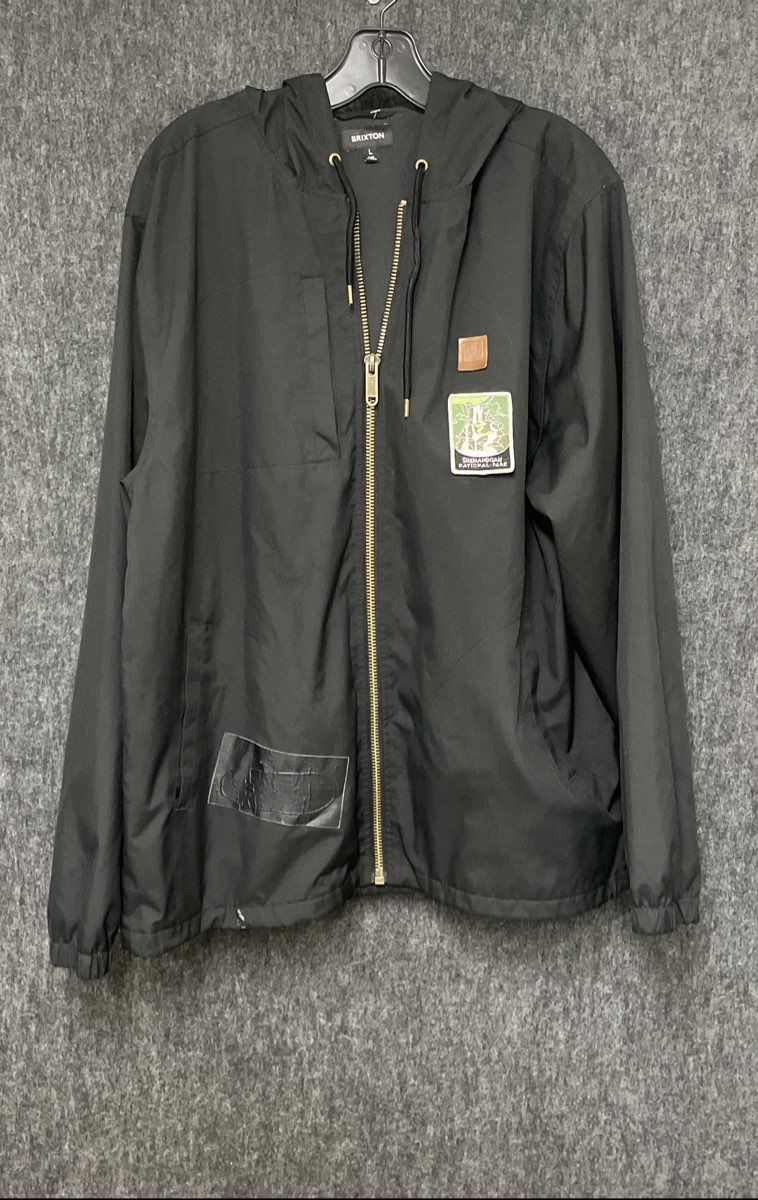 Brixton Men's Black Hooded Full Zip Jacket Shenandoah Park Patch Size L
