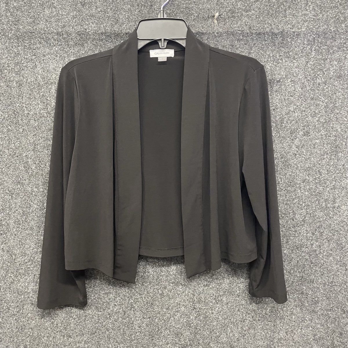 Calvin Klein Women's Black Open Front Cropped Cardigan Shawl Collar Sz L
