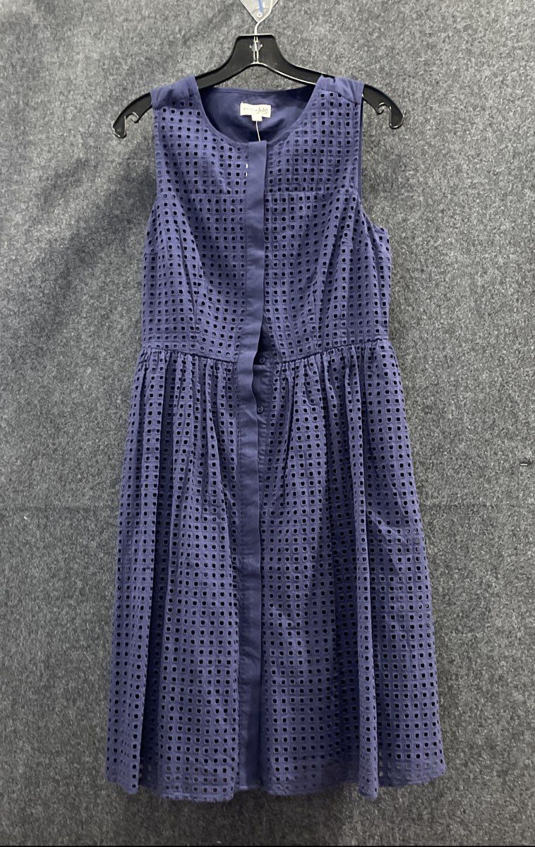 Maison Jules Women's Navy Blue Eyelet Sleeveless Button Front Dress Sz M NWT