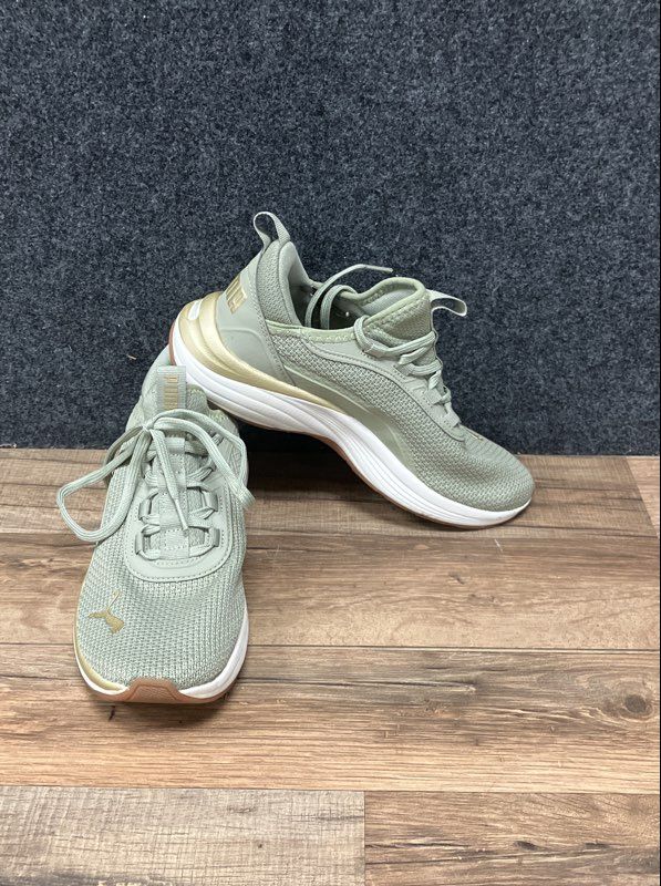 Puma Luxe Femme Softride Sage Green Gold Women's Running Shoes Size 7