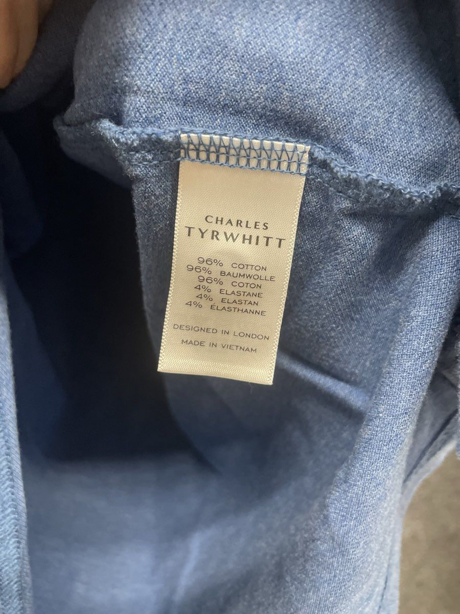 Charles Tyrwhitt Men's Blue Heather Short Sleeve Cotton Stretch Polo Sz L