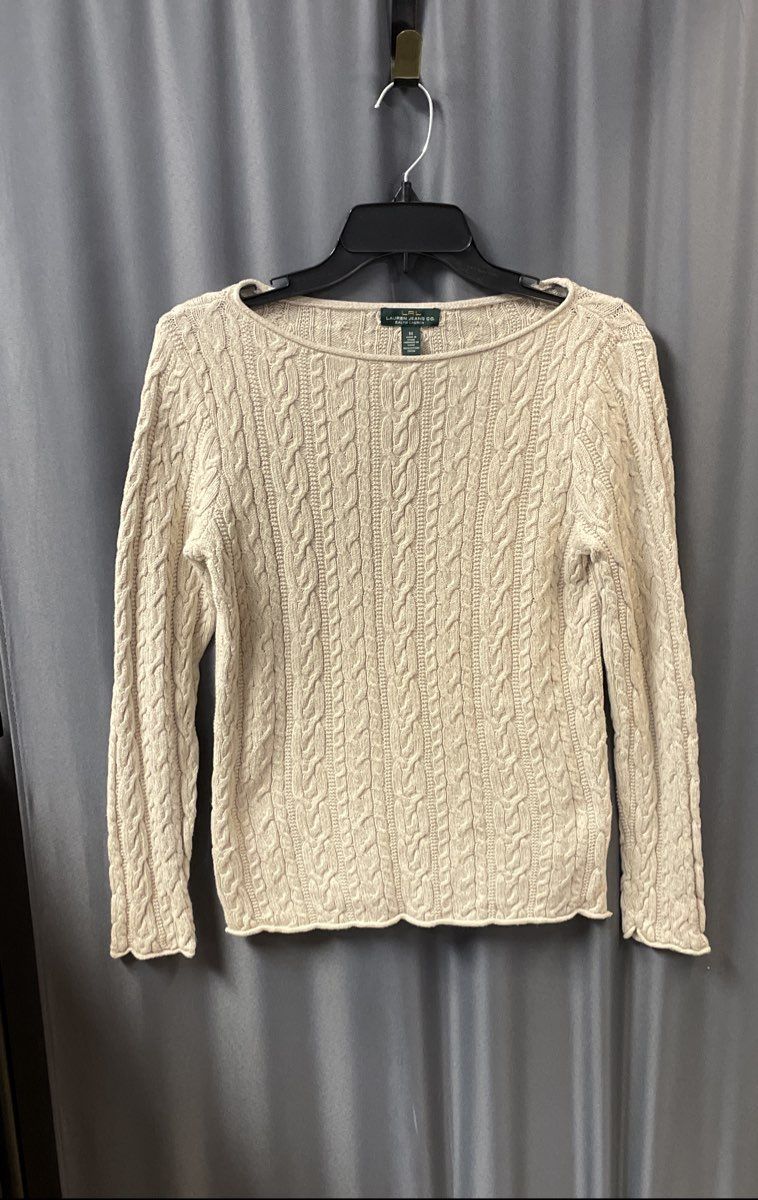 Lauren Jeans Co. Ralph Lauren Women's Beige Cable Knit Cotton Sweater Sz M