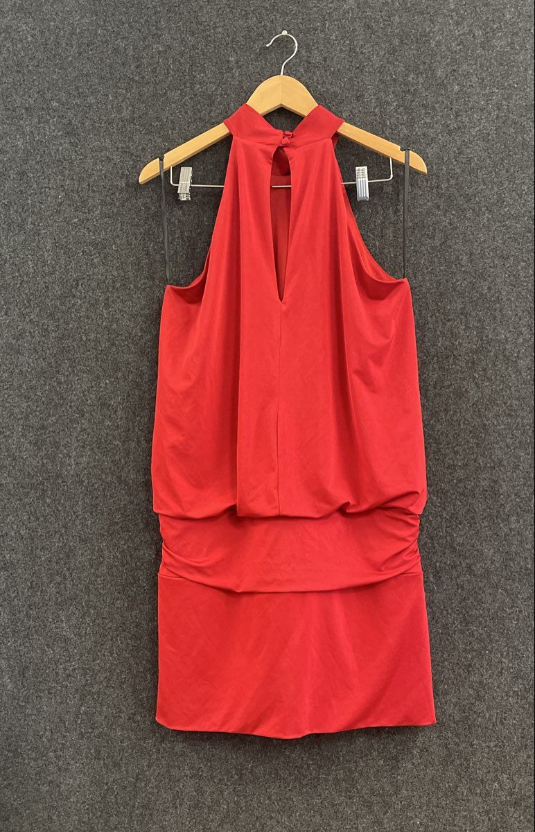 Vintage Y2K Frederick's of Hollywood Red Halter Blouson Ruched Mini Dress Sz L
