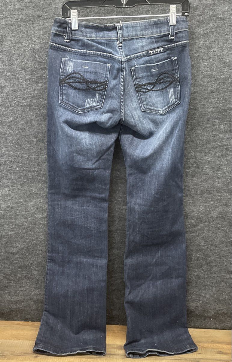 Cowgirl Tuff Women's Distressed Blue Denim Western Bootcut Jeans Sz 27x35