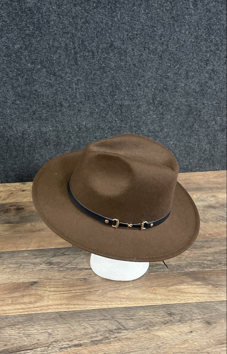 Women's Wide Brim Fedora Hats Lot of 2 Brown Olive Green Polyester Felt Size 57