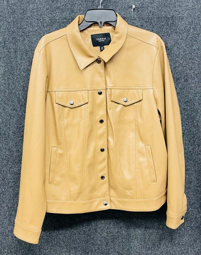 Torrid Women's Faux Leather Trucker Jacket Tan Snap Button Size 2