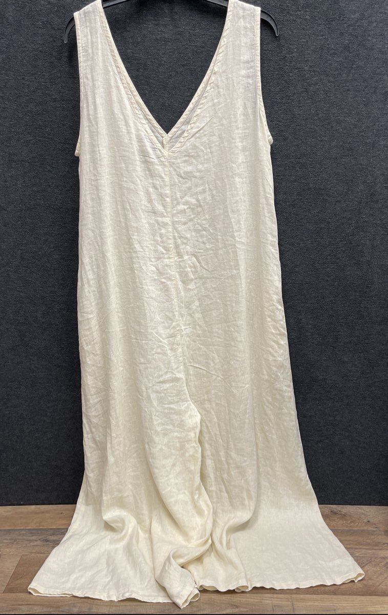 Calypso St. Barth Women's Cream Linen V-Neck Sleeveless Wide Leg Jumpsuit Sz L