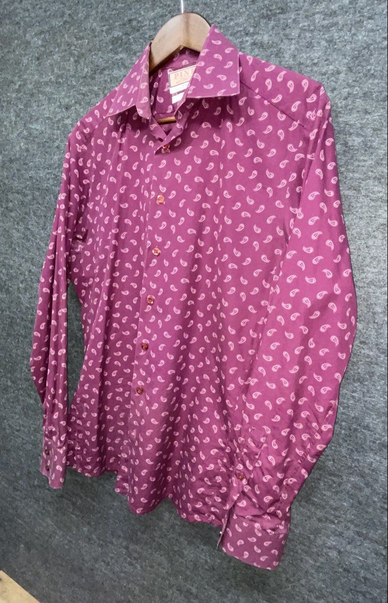 Thomas Pink Men's Purple Paisley Slim Fit Cotton Long Sleeve Shirt Sz 15.5 39