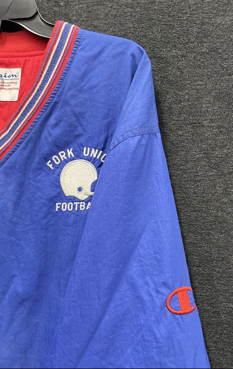 Vintage 90s Champion Men's Fork Union Football Pullover Jacket Blue Sz L