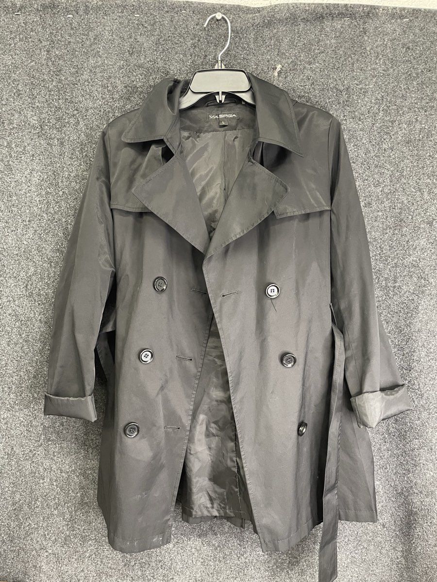 Via Spiga Women's Black Hooded Double Breasted Belted Trench Coat Size L