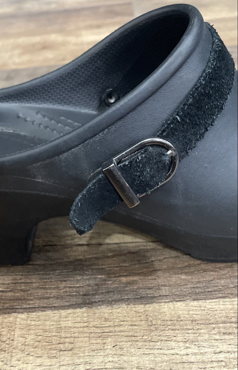 Crocs Black Platform Wedge Clog Mules Dual Comfort Buckle Strap Women's Size 9