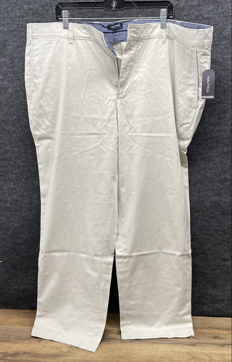 Nautica Men's Anchor Dress Pants True Stone Beige Chino Flat Front Sz 46x30 NWT