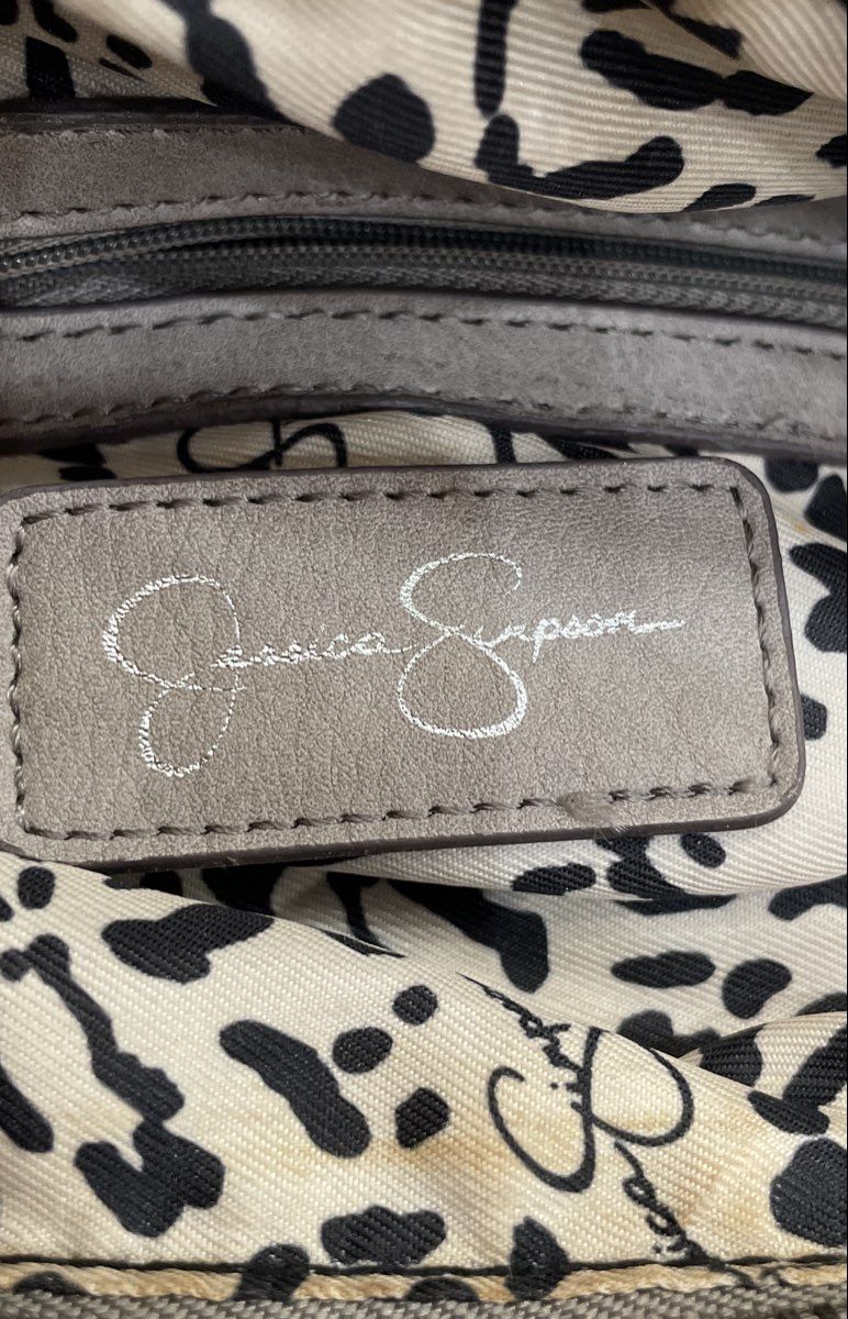 Jessica Simpson Grey Leather Studded Large Tote Satchel Handbag