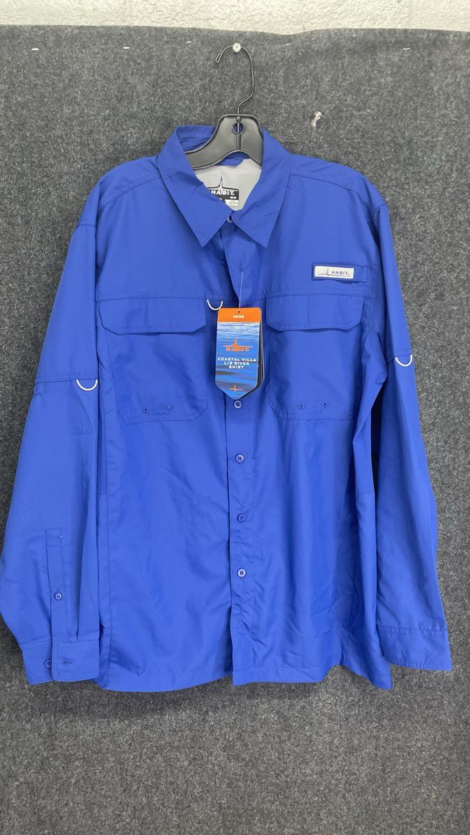 Habit Men's Coastal Villa L/S River Shirt Mazarine Blue Fishing Sz M NWT