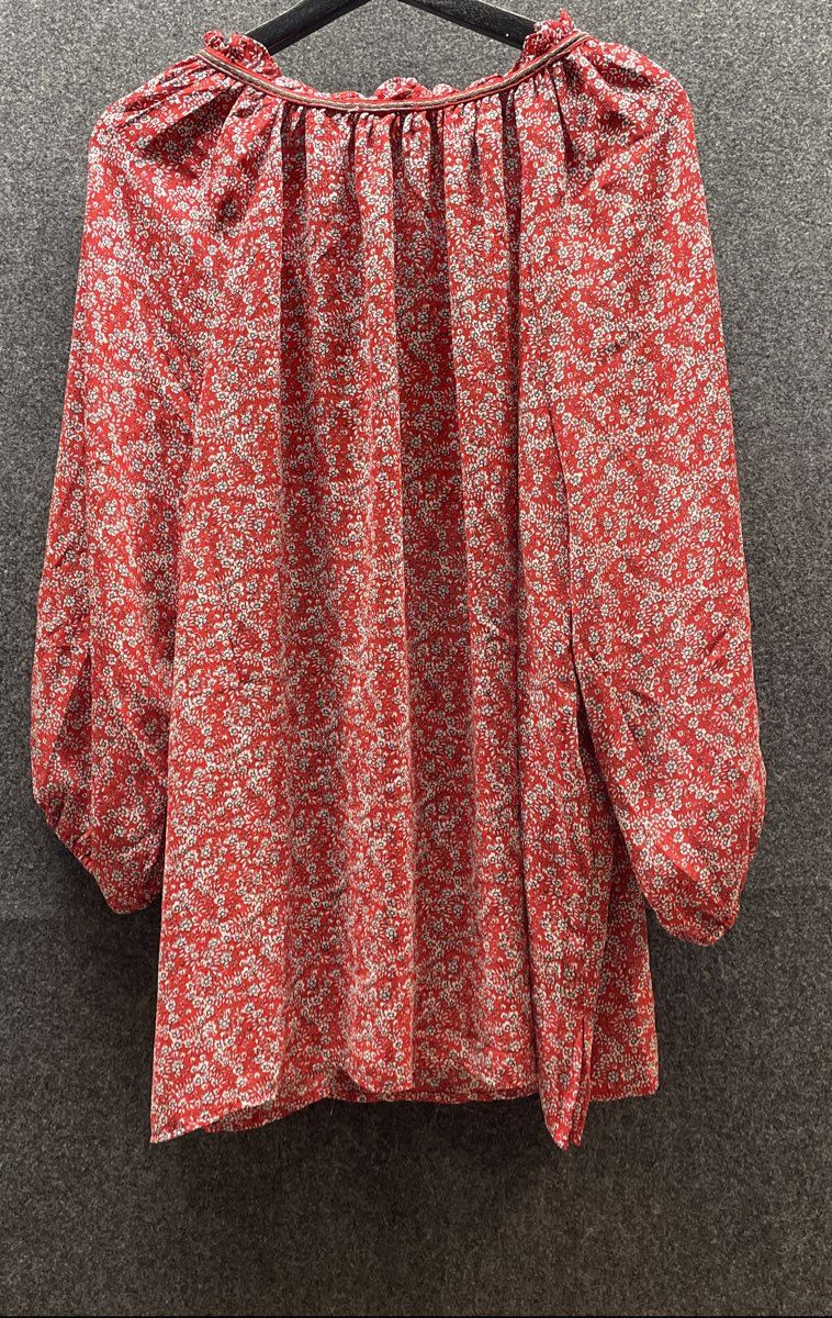Max Studio Women's Red Floral Ruffle Neck Peasant Blouse Tunic Sz 2X NWT