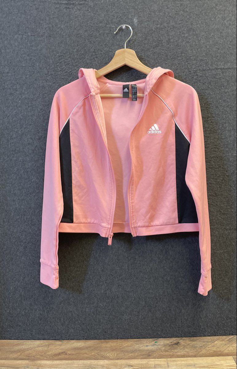 Adidas Women's Pink Full Zip Hoodie Jacket Black Colorblock Sz S