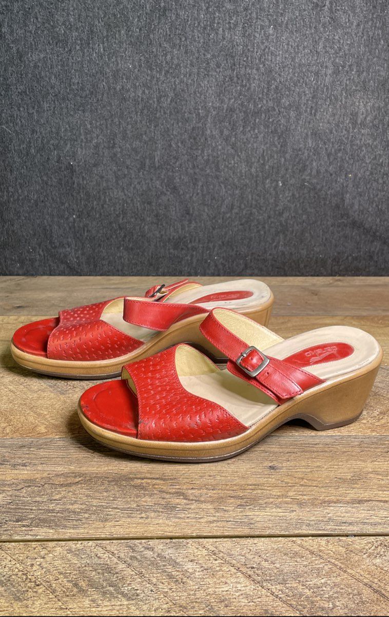 Dansko Women's Red Leather Perforated Wedge Sandals Size 37/6.5-7