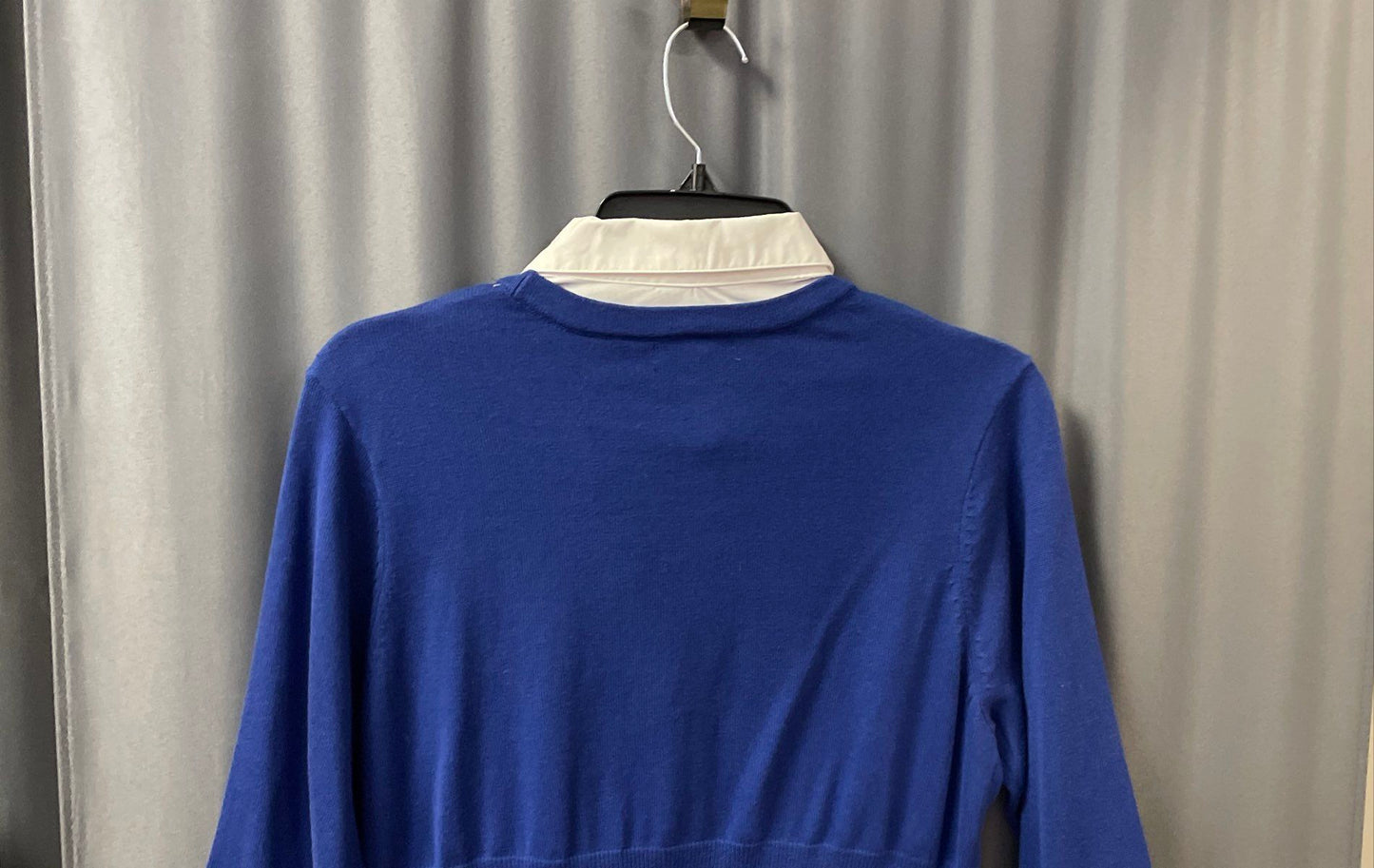Elementz Women's Blue Argyle Mock Layer Cardigan Shirt NWT Petite Large
