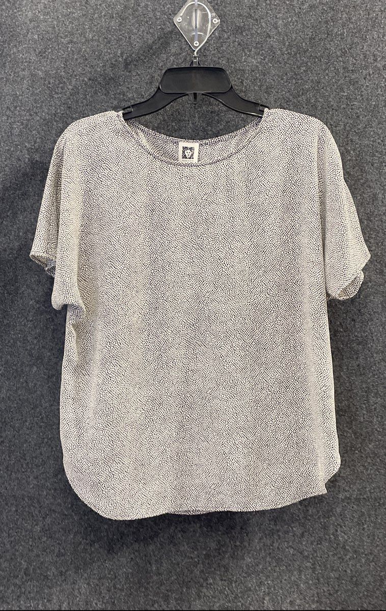 Anne Klein Women's White Black Dot Print Short Sleeve Shirt Blouse NWT Size M