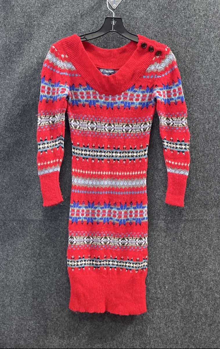 American Eagle Women's Red Fair Isle Wool Blend Sweater Dress XS