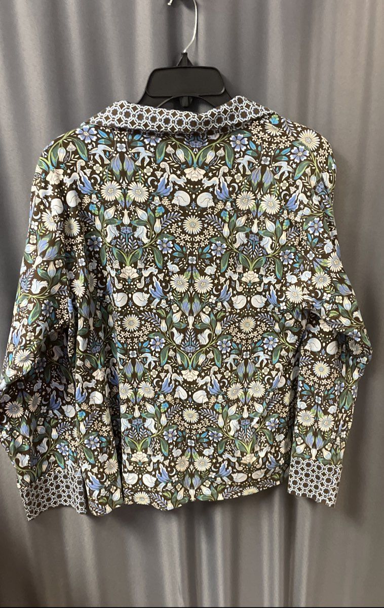 Vera Bradley Women's Brown Blue Botanical Animal Print Cotton Shirt Size L