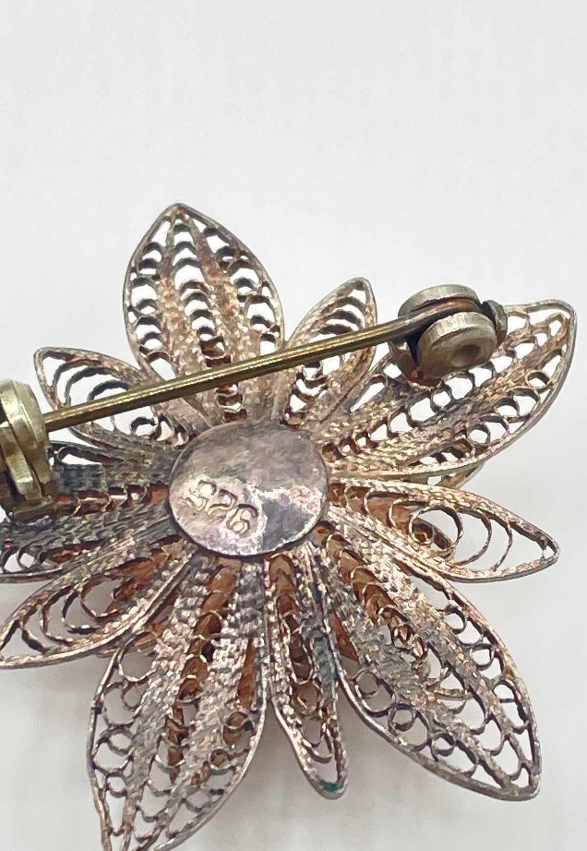 925 Sterling Silver Multi-Layered Openwork Filigree Flower Brooch Pin 3.9g